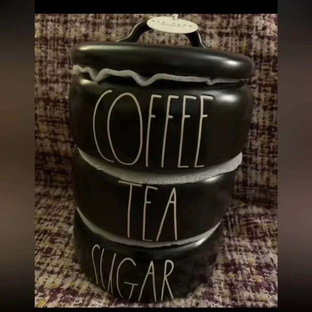 Rae‎ Dunn Bkack/White COFFEE TEA and SUGAR Canisters